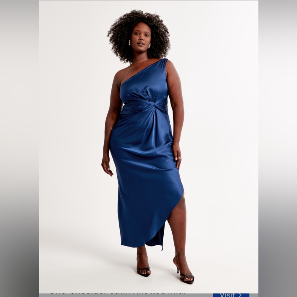 NWT Abercrombie & Fitch Royal Blue Satin Twist-Front One-Shoulder Midi Dress